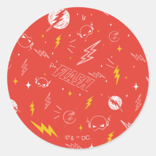 Adesivo Redondo Ícone de Relâmpago do Flash e Padrão de Desenhos