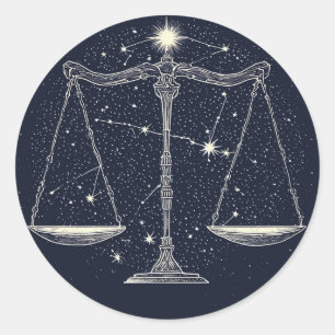 Adesivo Redondo Ícone do Signo Zodíaco de Libra com Escalas Equili