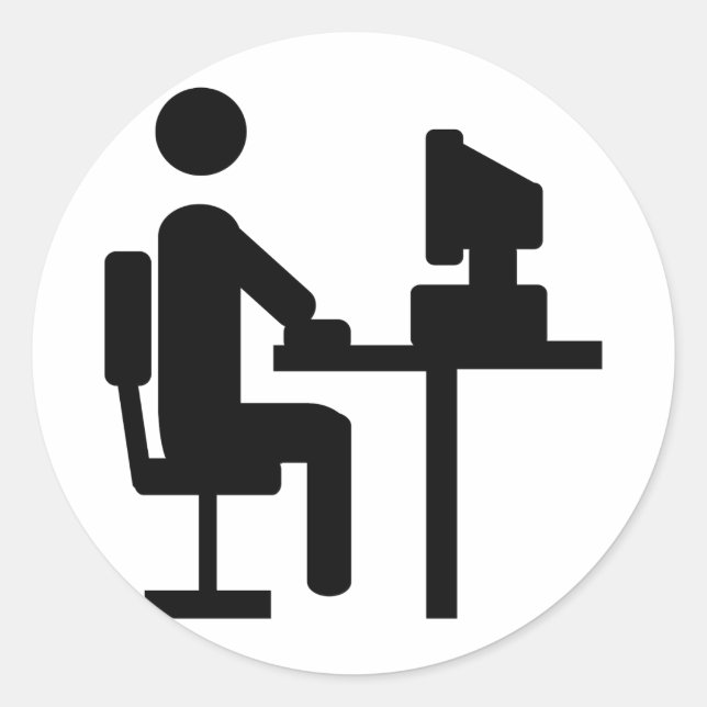 Adesivo Redondo ícone do trabalhador no escritório (Frente)