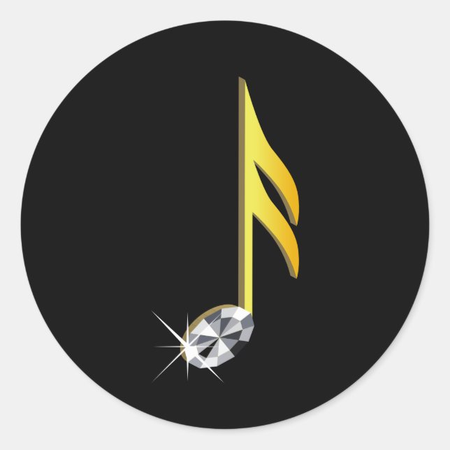 Adesivo Redondo Ícone Dourado de uma Nota Musical 1/16 (Frente)