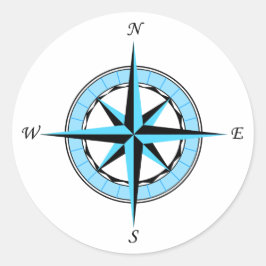 Adesivo Redondo Ícone Náutico Rosa de Compass Azul