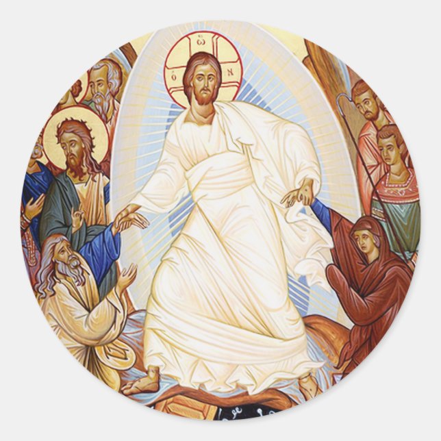 Adesivo Redondo Ícone Ortodoxo da Ressurreição da Anastase (Frente)