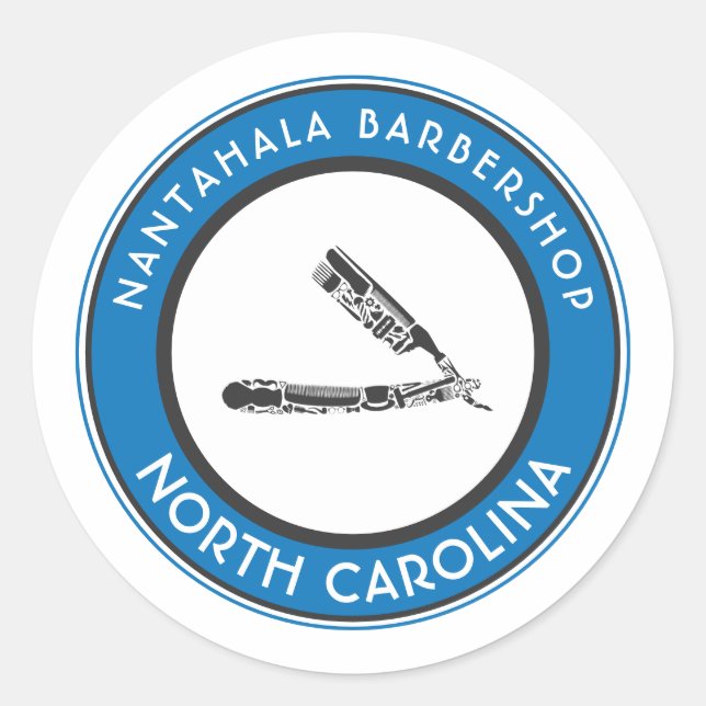 Adesivo Redondo ícones clássicos de barbearia personalizáveis