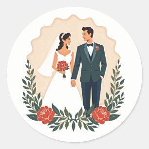 Adesivo Redondo Ícones clássicos de casamento