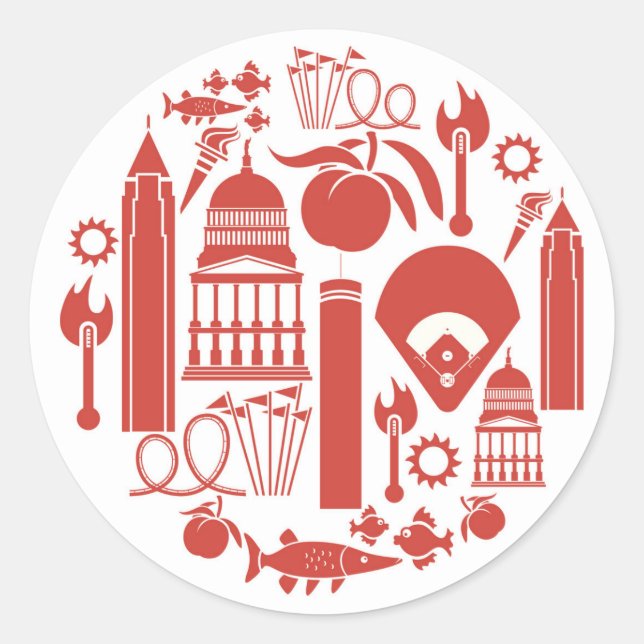 Adesivo Redondo Ícones da Atlanta Georgia (Frente)