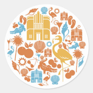 Adesivo Redondo Ícones da Flórida