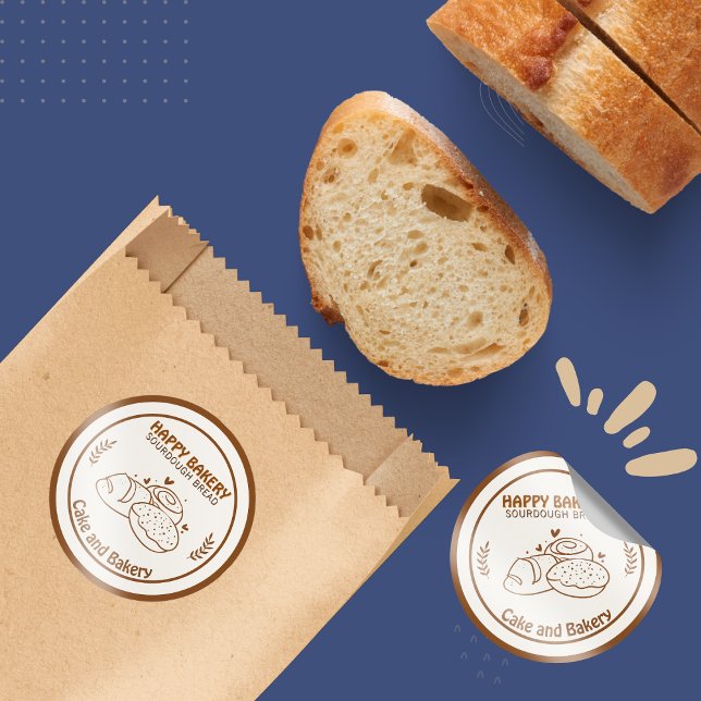 Adesivo Redondo Ícones da padaria de pão de luxo Tone de café (Sourdough Bread Bakery Icons Coffee Tone Classic Round Sticker)