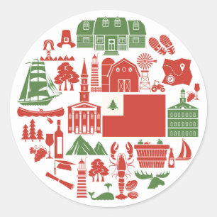 Adesivo Redondo Ícones de Nova Inglaterra