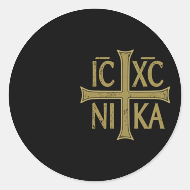 Adesivo Redondo Icxc Nika Christographic Cross Orthodox Christian  (Frente)