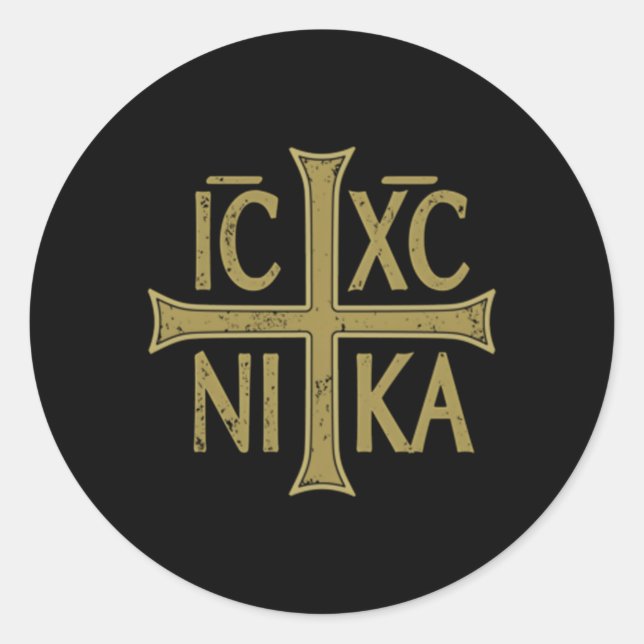 Adesivo Redondo Icxc Nika Christographic Cross Orthodox Christian  (Frente)