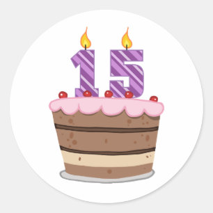 Adesivo Redondo Idade 15 no bolo de aniversário