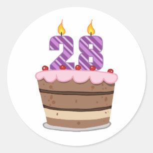 Adesivo Redondo Idade 28 no bolo de aniversário
