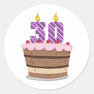 Adesivo Redondo Idade 30 no bolo de aniversário