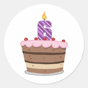 Adesivo Redondo Idade 6 no bolo de aniversário