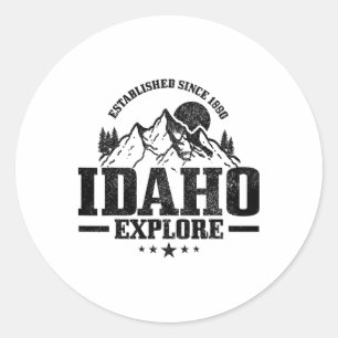 Adesivo Redondo Idaho Est. 1890 Montanhas Vintage Outdoor Usa Lemb