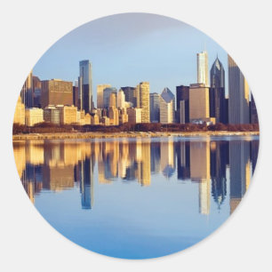 Adesivo Redondo Ideia da skyline de Chicago com reflexão