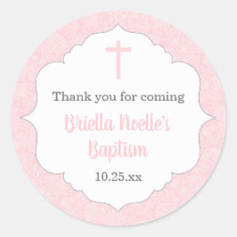 Adesivo Redondo Ideia de favor do batismo feminino | matiz-rosa cl