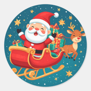 Adesivo Redondo Ideia de Presente de Natal do Trenó do Papai Noel