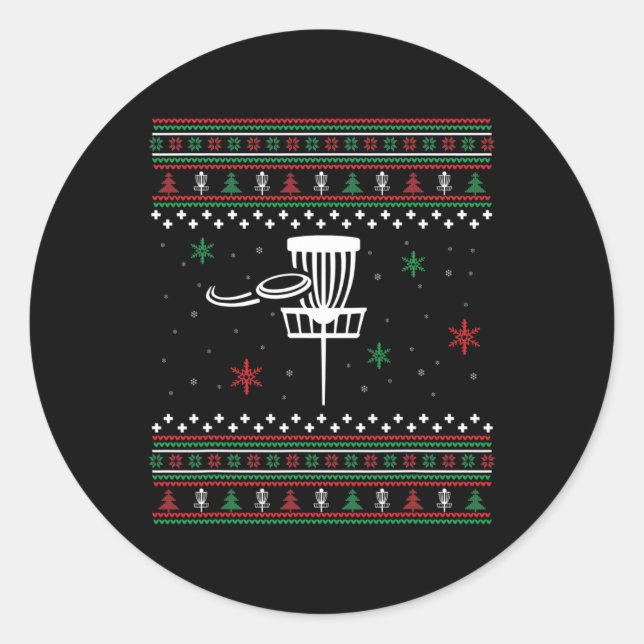 Adesivo Redondo Ideia de presente de Natal feio de golfe de disco  (Frente)