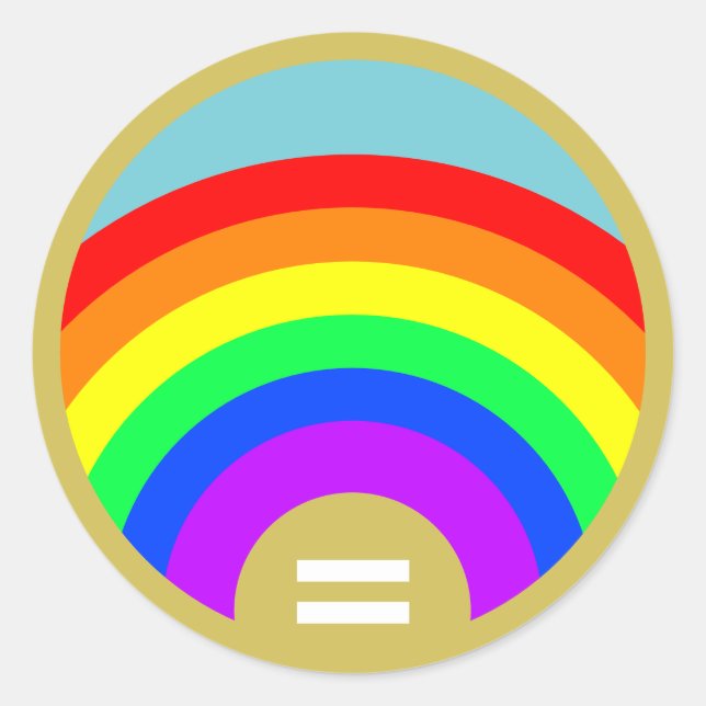 Adesivo Redondo Igualdade é o Dourado sob o arco-íris (Frente)