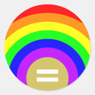 Adesivo Redondo Igualdade é o Dourado sob o arco-íris da diversida