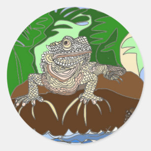 Adesivo Redondo Iguana em uma rocha