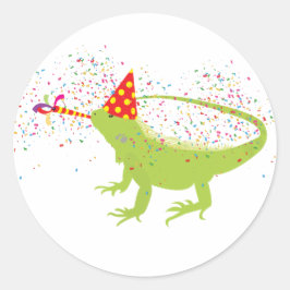 Adesivo Redondo Iguana Lizard Partilhando Animais Tendo uma Festa