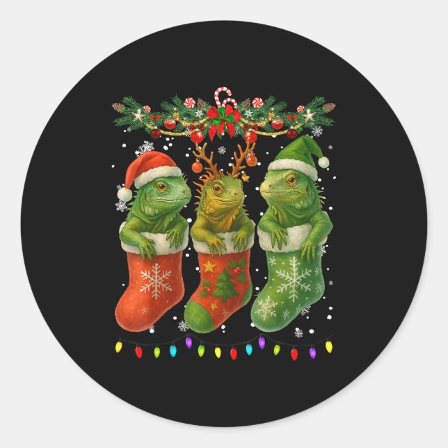 Adesivo Redondo Iguanas In Christmas Socks Lights Iguanas Xmas  (Frente)