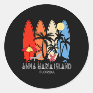 Adesivo Redondo Ilha Anna Maria Praia Flórida Retro Surfboard Vi