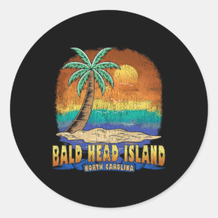 Adesivo Redondo Ilha Bald Head, Carolina do Norte, Vintage, em apu