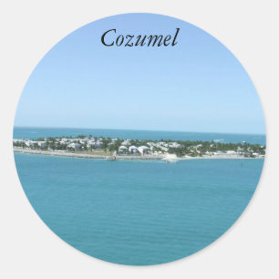 Adesivo Redondo Ilha de Cozumel México, água azul