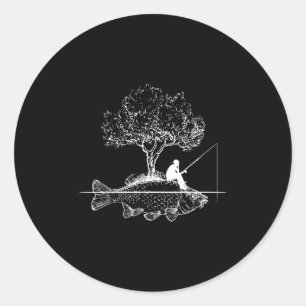 Adesivo Redondo Ilha de Peixes de Pesca Carpa Surrealista Pescador
