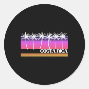 Adesivo Redondo Ilha de Praia ao Estilo Retro de Costa Rica Pôr do