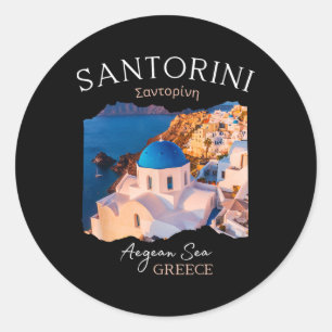 Adesivo Redondo Ilha grega Santorini Grécia Oia Village Blue Chu