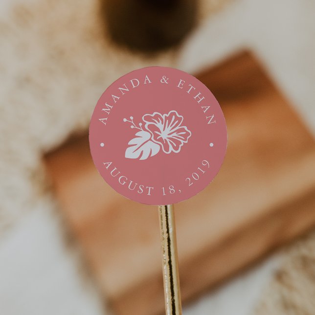 Adesivo Redondo Ilha Hibiscus Wedding Favor (Criador carregado)
