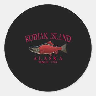Adesivo Redondo Ilha Kodiak Alasca Salmão Desde 1784 Arqueado Verm
