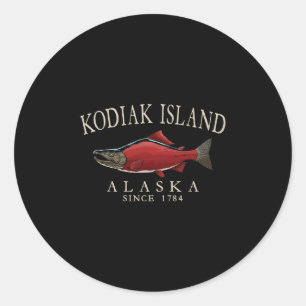 Adesivo Redondo Ilha Kodiak Alasca Salmão Desde 1784 Marfim Branco