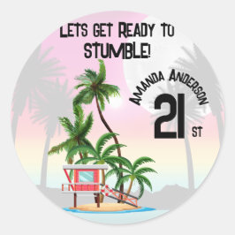 Adesivo Redondo Ilha Tropical Palm Tree Sunset