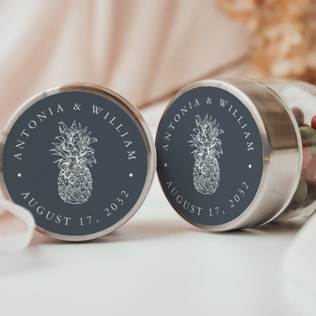 Adesivo Redondo Ilha Vintage Pineapple Weding Favor (Criador carregado)