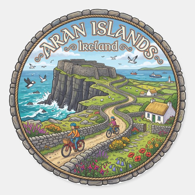 Adesivo Redondo Ilhas Aran Irlanda (Frente)