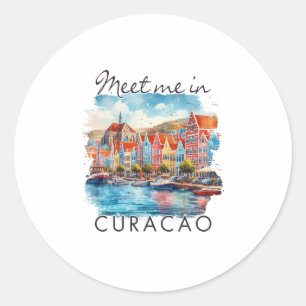 Adesivo Redondo Ilhas Caribenhas de Curaçao Viagem Encontro-me Em