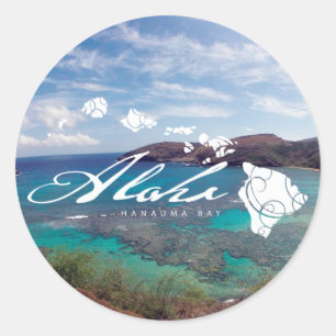 Adesivo Redondo Ilhas Hawaii e Baía de Hanauma