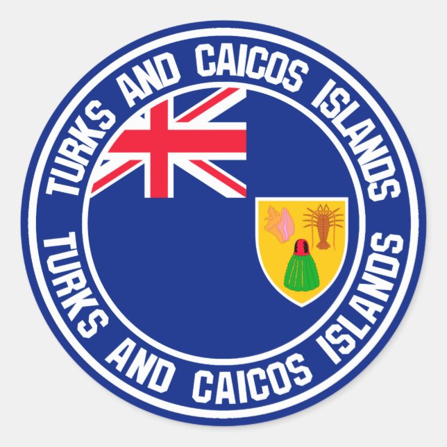 Adesivo Redondo Ilhas Turcas e Caicos, ao redor da Emblem (Frente)