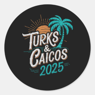 Adesivo Redondo Ilhas Turks Caicos 2025, Souvenirs de Vacation - U