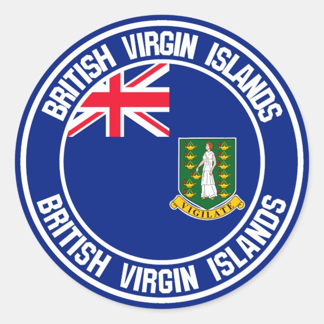 Adesivo Redondo Ilhas Virgens Britânicas Round Emblem (Frente)