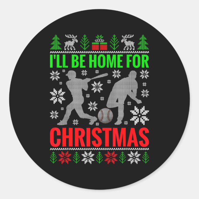 Adesivo Redondo I'll Be Home For Christmas Baseball Funny Xmas  (Frente)