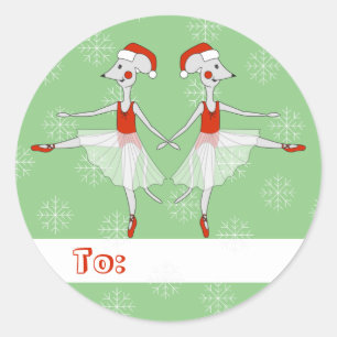 Adesivo Redondo Illusima Ballerina Mice Flocos de Natal Verde