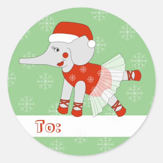 Adesivo Redondo illusima Ballet Elefante Natal Floco de Neve Verde (Frente)