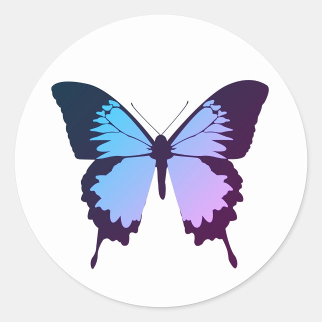 Adesivo Redondo Illusima Borboleta Azul Roxa Branco (Frente)