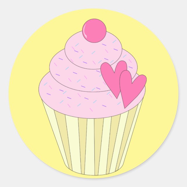 Adesivo Redondo illusima Cupcake de morango Amarelo (Frente)